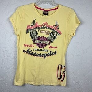 Harley Davidson Yellow/ Navy Blue/ Pink Short Sleeve T Shirt Sz XL